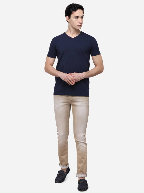 Navy Blue Slim Fit Solid T-Shirt | JB Sport
