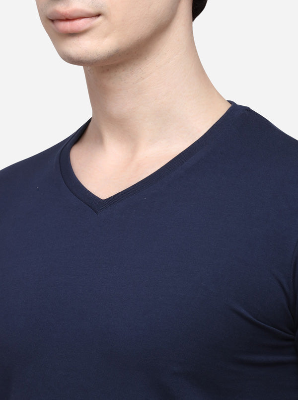 Navy Blue Slim Fit Solid T-Shirt | JB Sport