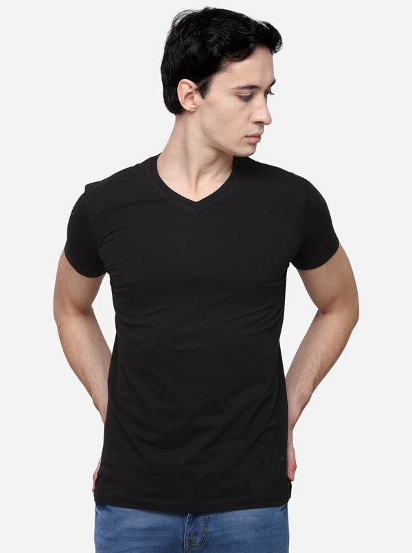 Black Slim Fit Solid T-Shirt | JB Sport