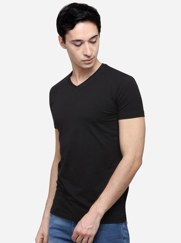 Black Slim Fit Solid T-Shirt | JB Sport