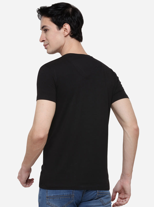 Black Slim Fit Solid T-Shirt | JB Sport