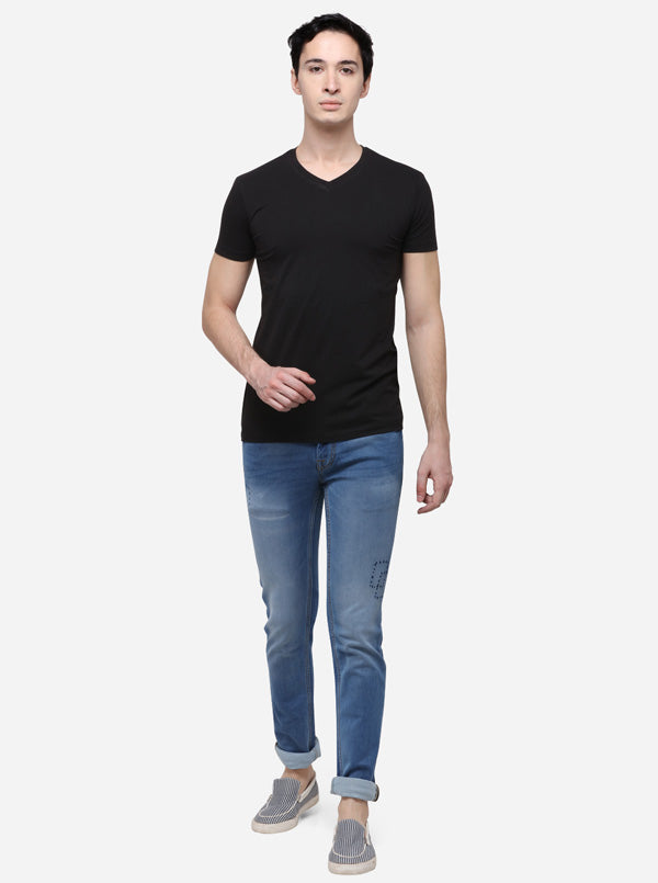 Black Slim Fit Solid T-Shirt | JB Sport