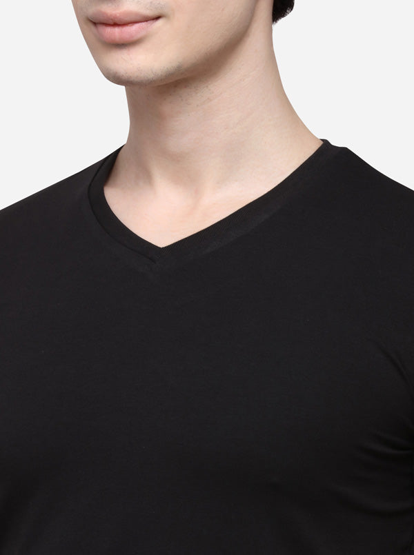 Black Slim Fit Solid T-Shirt | JB Sport