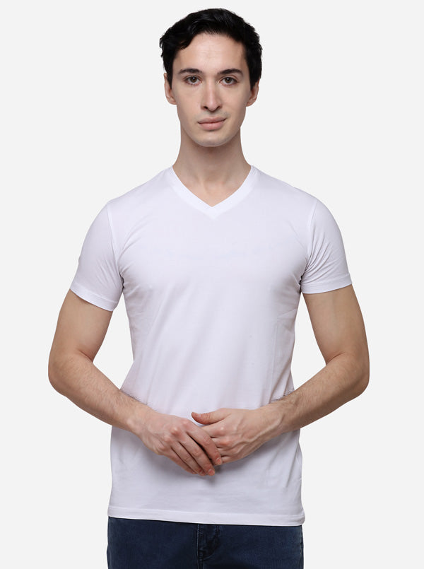 White Slim Fit Solid T-Shirt | JB Sport