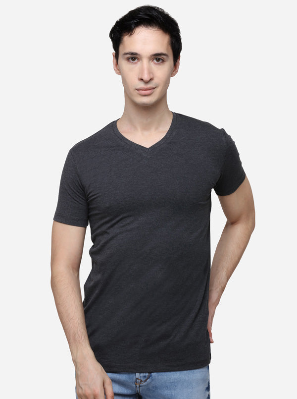 Anthra Melange Slim Fit Solid T-Shirt | JB Sport