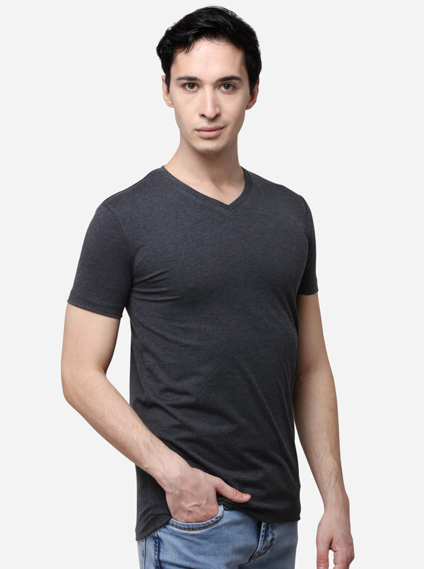 Anthra Melange Slim Fit Solid T-Shirt | JB Sport