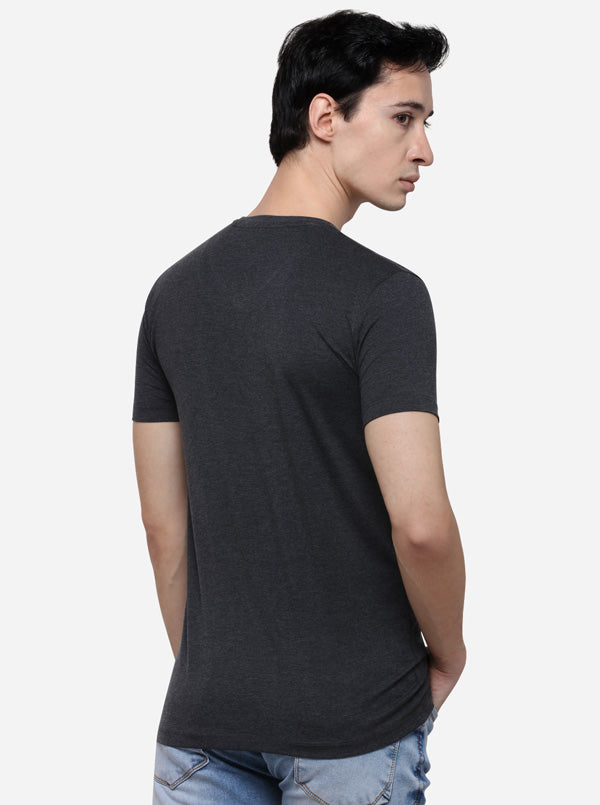 Anthra Melange Slim Fit Solid T-Shirt | JB Sport