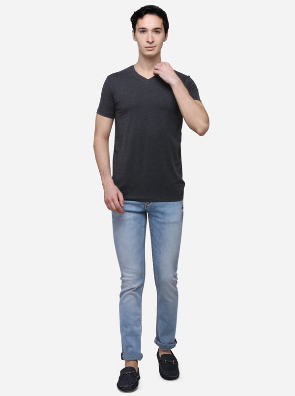 Anthra Melange Slim Fit Solid T-Shirt | JB Sport