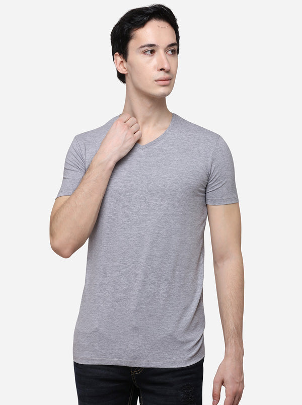Grey Slim Fit Solid T-Shirt | JB Sport