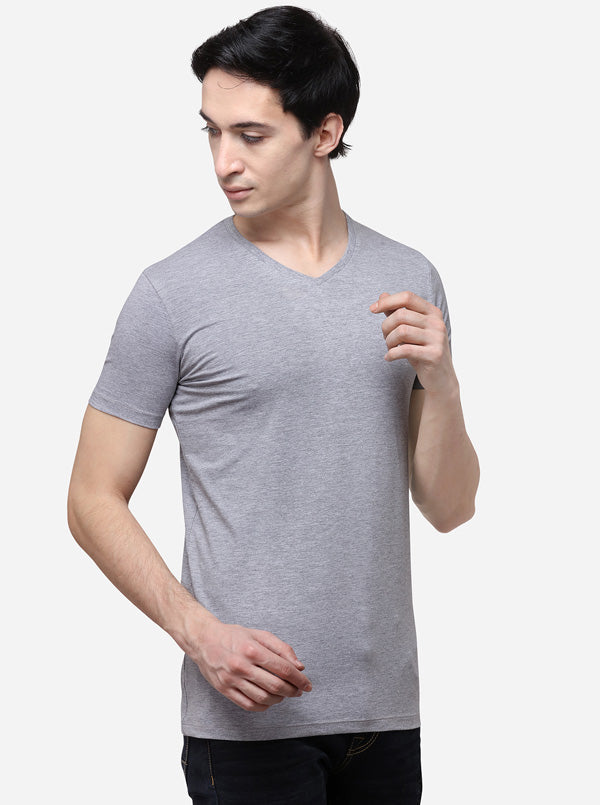 Grey Slim Fit Solid T-Shirt | JB Sport