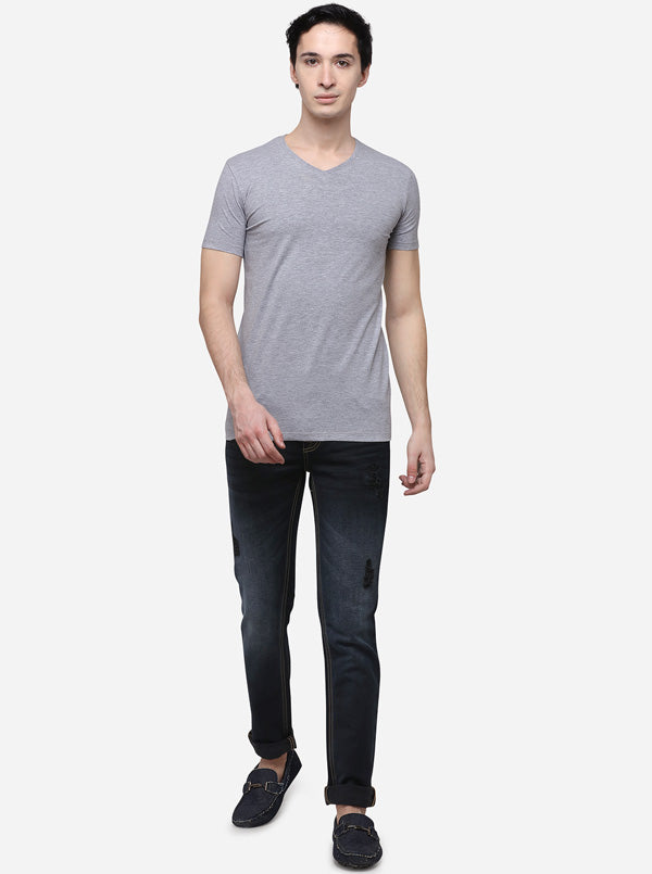 Grey Slim Fit Solid T-Shirt | JB Sport
