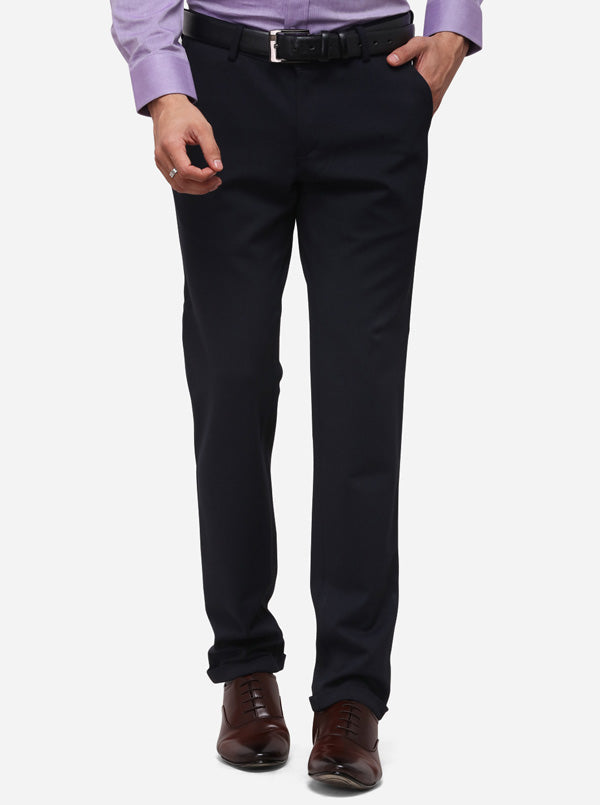 Dark Blue Slim Fit Solid Formal Trouser | JB Studio