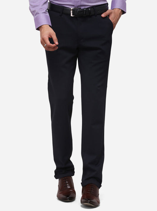 Dark Blue Slim Fit Solid Formal Trouser | JB Studio