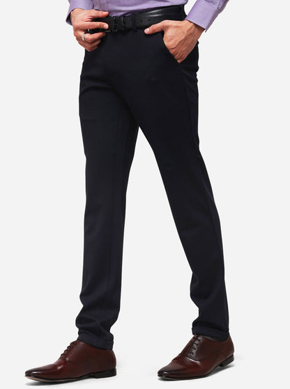Dark Blue Slim Fit Solid Formal Trouser | JB Studio