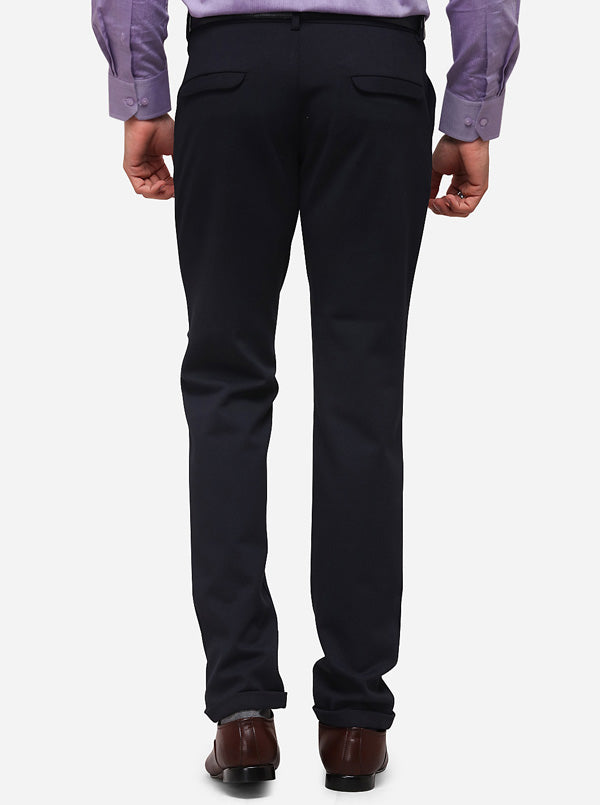 Dark Blue Slim Fit Solid Formal Trouser | JB Studio