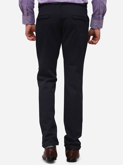 Dark Blue Slim Fit Solid Formal Trouser | JB Studio