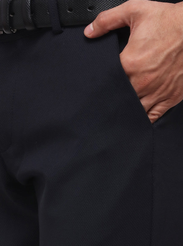 Dark Blue Slim Fit Solid Formal Trouser | JB Studio