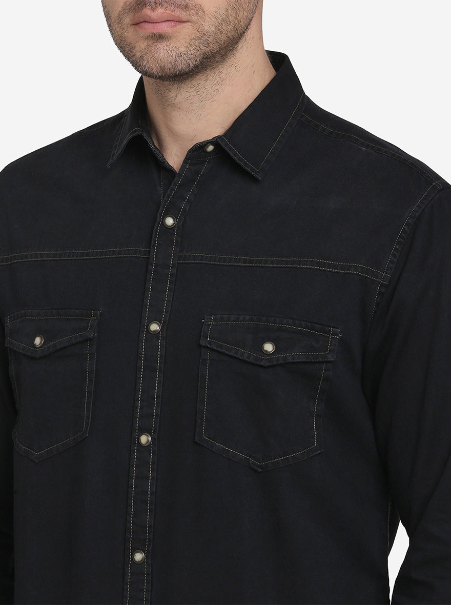 Dark Blue Solid Slim Fit Casual Shirt  | Greenfibre