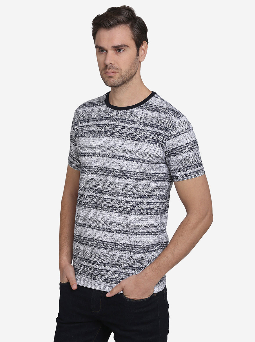 Navy Blue & Grey Printed Slim Fit T-Shirt  | JadeBlue Sport