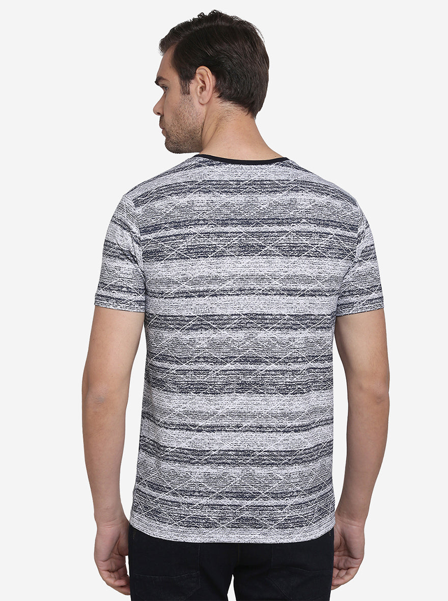 Navy Blue & Grey Printed Slim Fit T-Shirt  | JadeBlue Sport