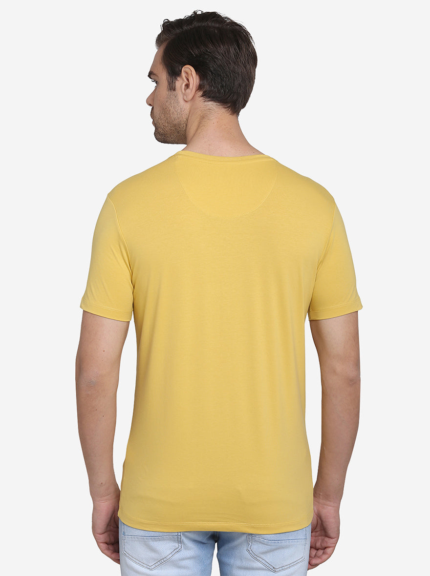 Mustard Yellow Printed Slim Fit T-Shirt  | JadeBlue Sport