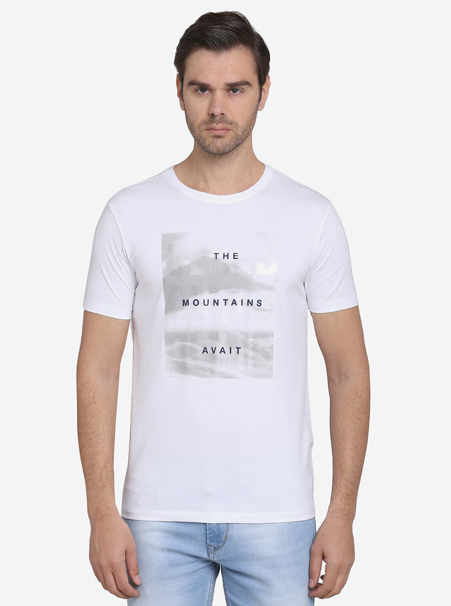 White Printed Slim Fit T-Shirt  | JadeBlue Sport