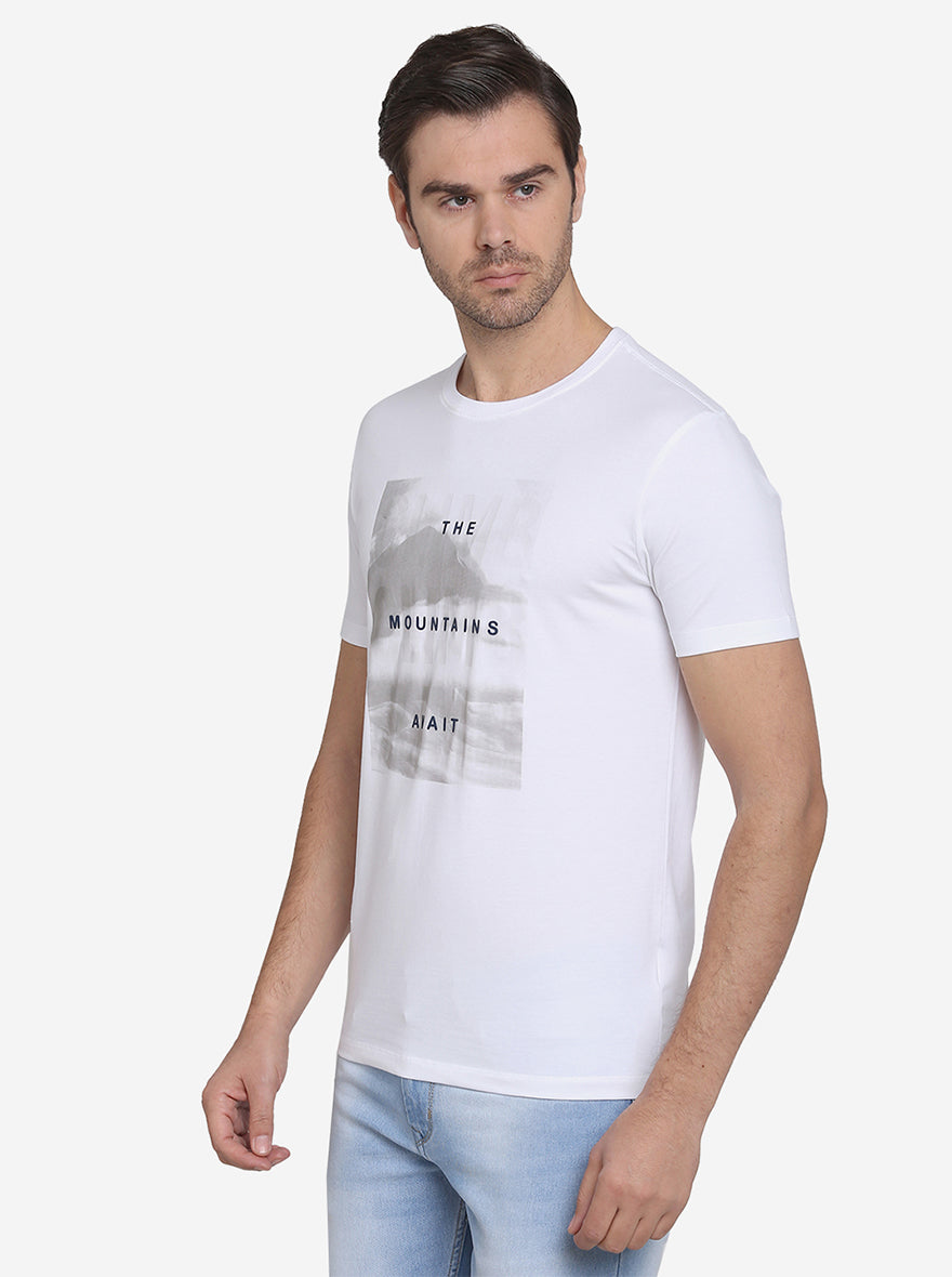 White Printed Slim Fit T-Shirt  | JadeBlue Sport