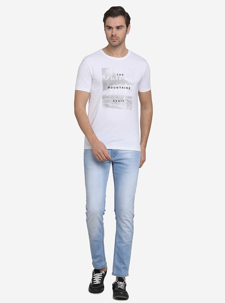 White Printed Slim Fit T-Shirt  | JadeBlue Sport