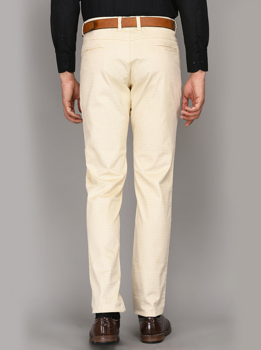 Beige Chequered Slim Fit Formal Trouser