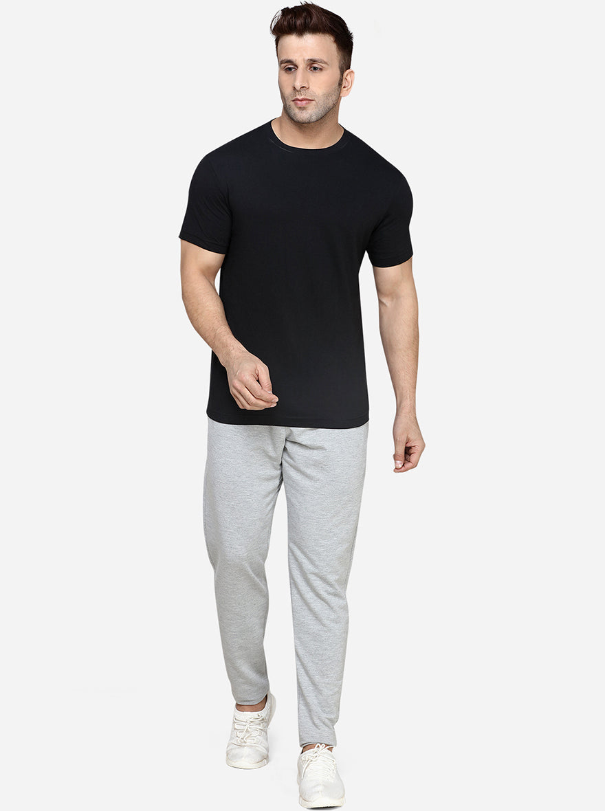 Grey Melange Solid Regular Fit Track Pants | JadeBlue