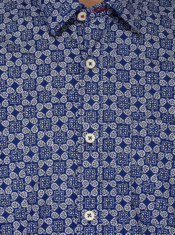 Greenfibre Navy Blue Printed Regular Fit Casual Shirt