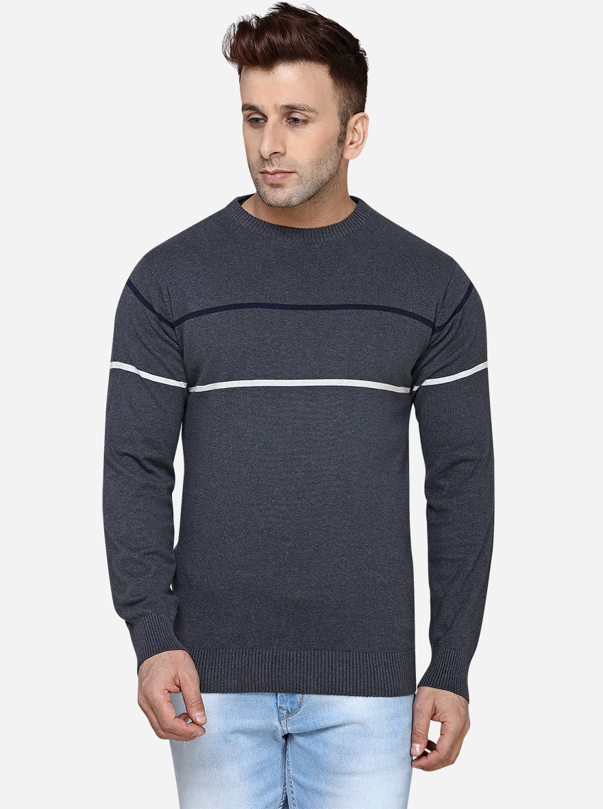 Anthra Melange Striped Slim Fit T-Shirt | JadeBlue Sport