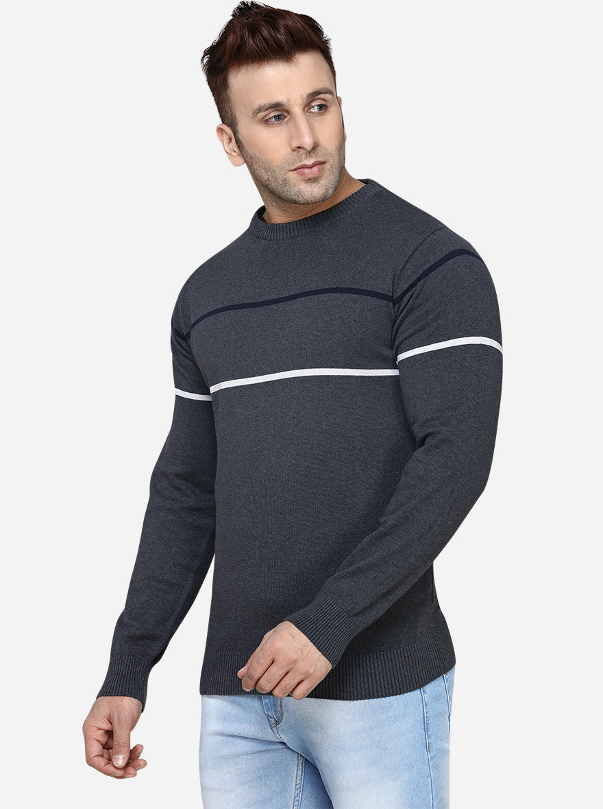 Anthra Melange Striped Slim Fit T-Shirt | JadeBlue Sport