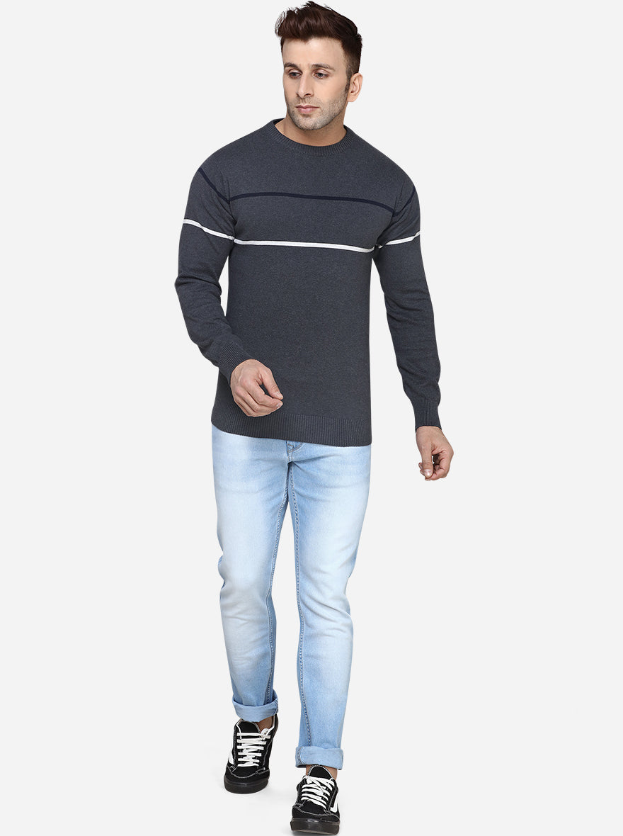 Anthra Melange Striped Slim Fit T-Shirt | JadeBlue Sport