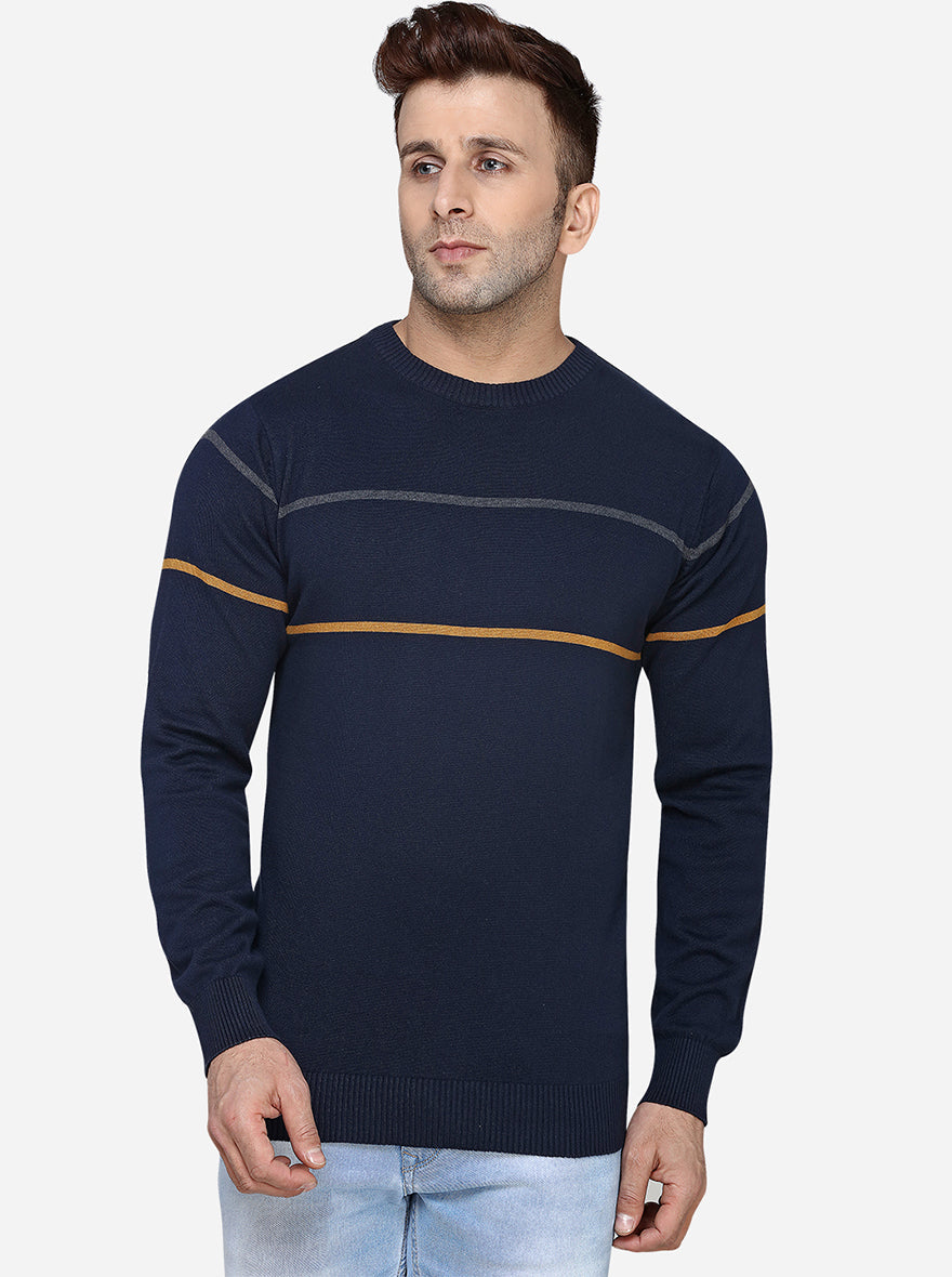 Dark Blue Striped Slim Fit T-Shirt | JadeBlue Sport