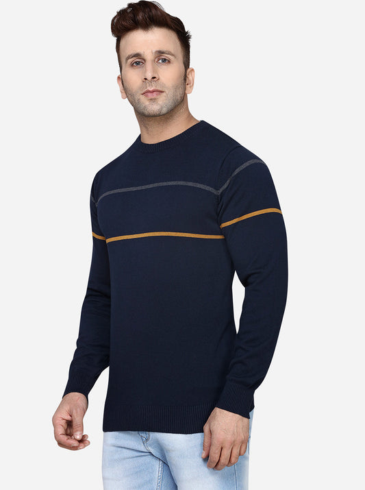 Dark Blue Striped Slim Fit T-Shirt | JadeBlue Sport