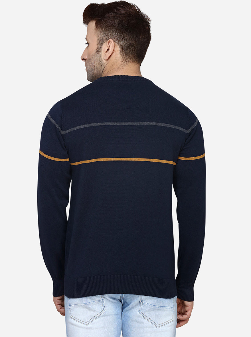 Dark Blue Striped Slim Fit T-Shirt | JadeBlue Sport