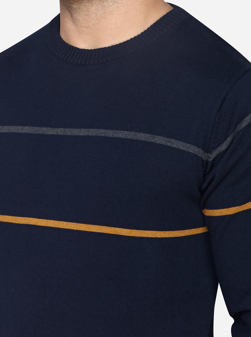 Dark Blue Striped Slim Fit T-Shirt | JadeBlue Sport