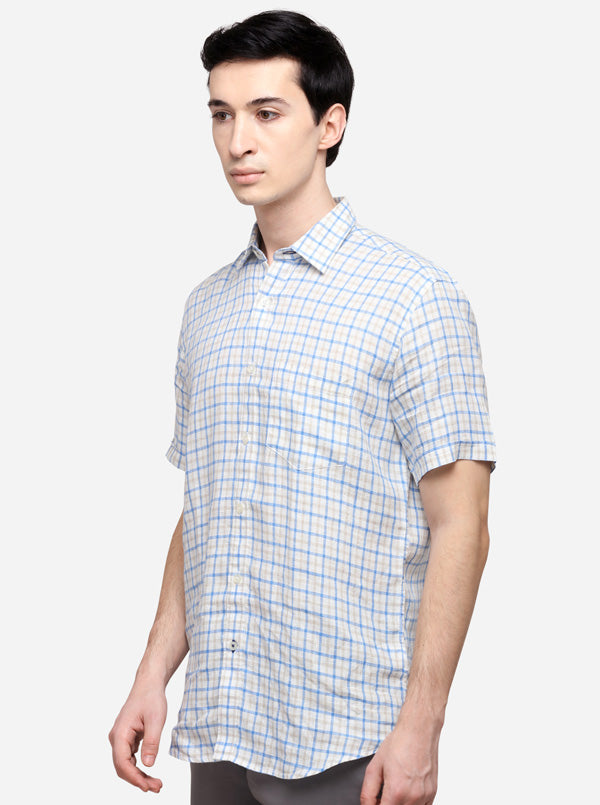 Blue & Cream Tailored Fit Checked Casual Shirt | JB Sport