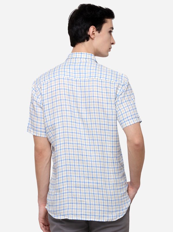 Blue & Cream Tailored Fit Checked Casual Shirt | JB Sport