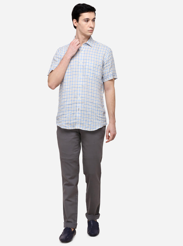 Blue & Cream Tailored Fit Checked Casual Shirt | JB Sport