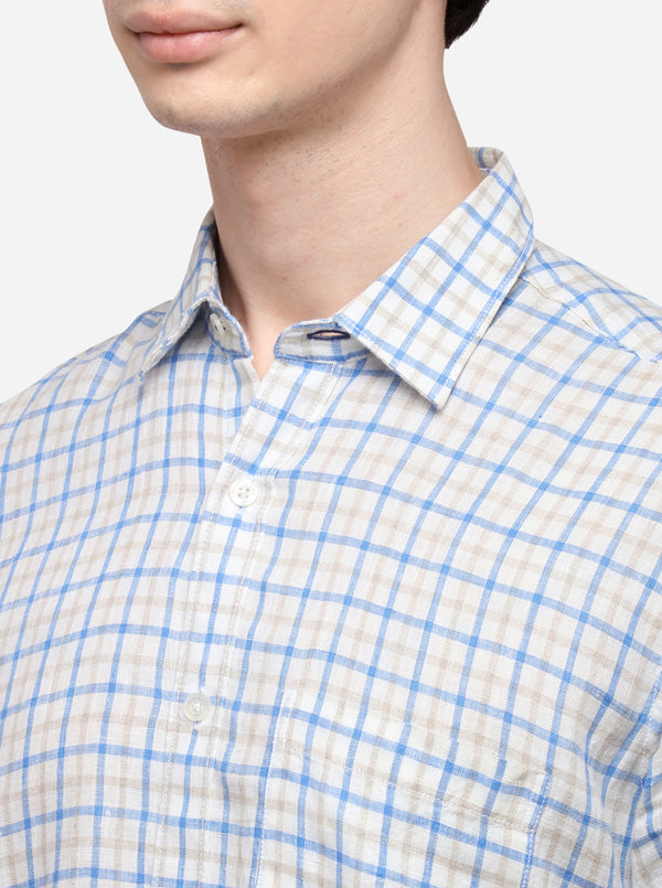 Blue & Cream Tailored Fit Checked Casual Shirt | JB Sport