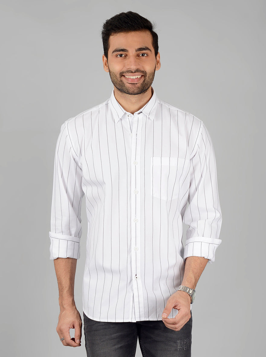 White & Black Striped Slim Fit Casual Shirt | JB Sport