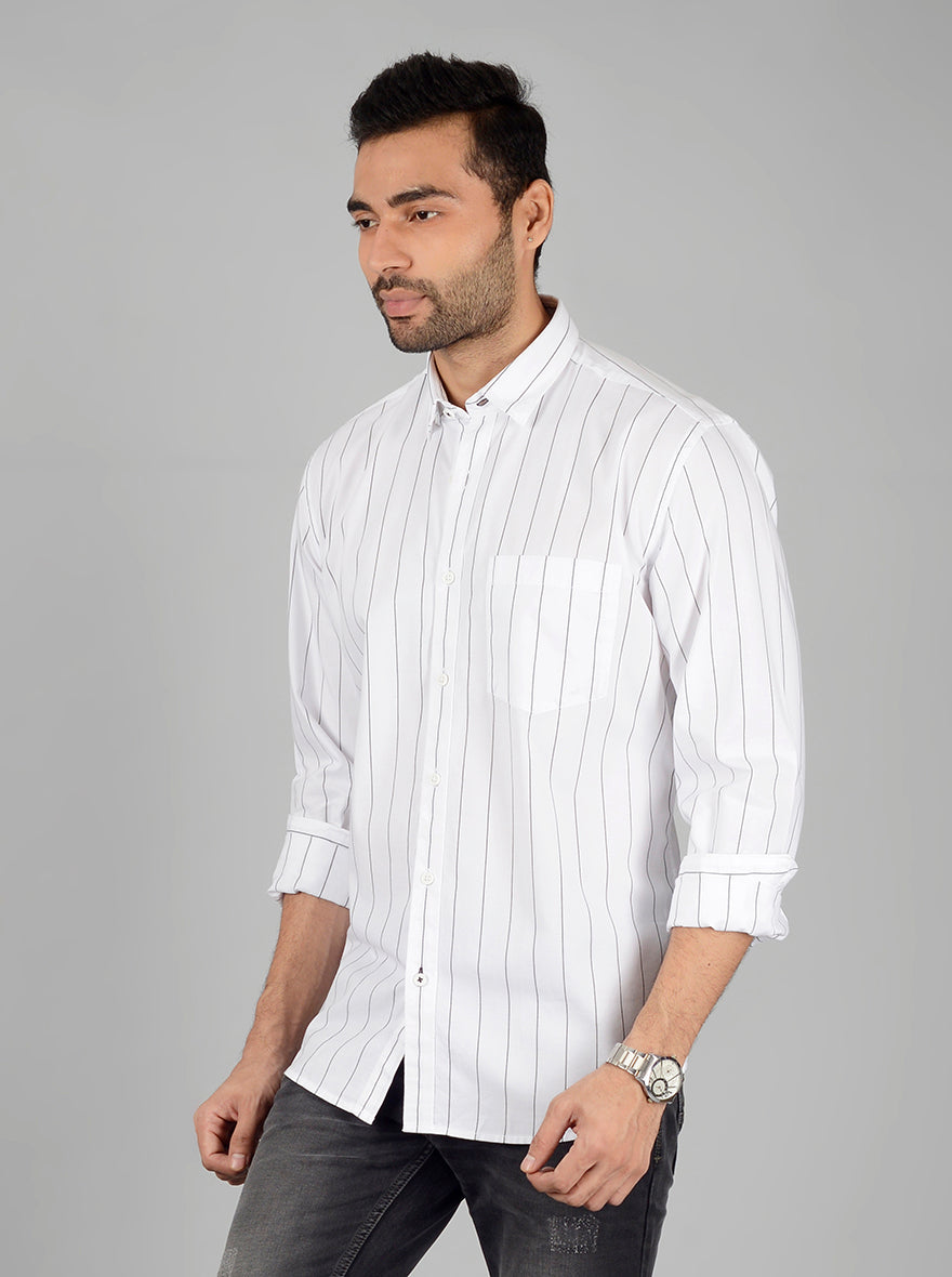 White & Black Striped Slim Fit Casual Shirt | JB Sport