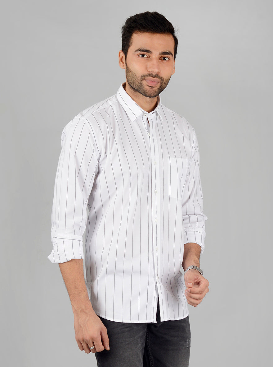 White & Black Striped Slim Fit Casual Shirt | JB Sport