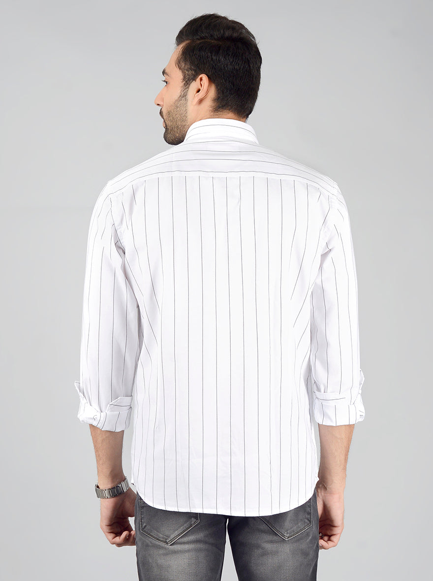 White & Black Striped Slim Fit Casual Shirt | JB Sport