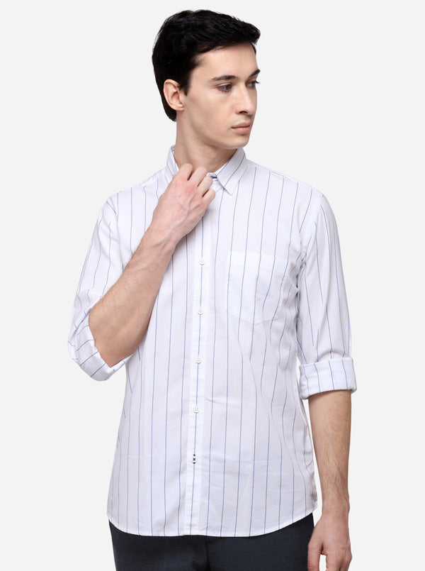 White Tailored Fit Striped Casual Shirt | JB Sport