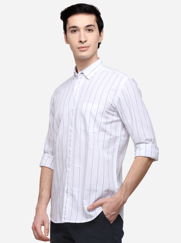 White Tailored Fit Striped Casual Shirt | JB Sport