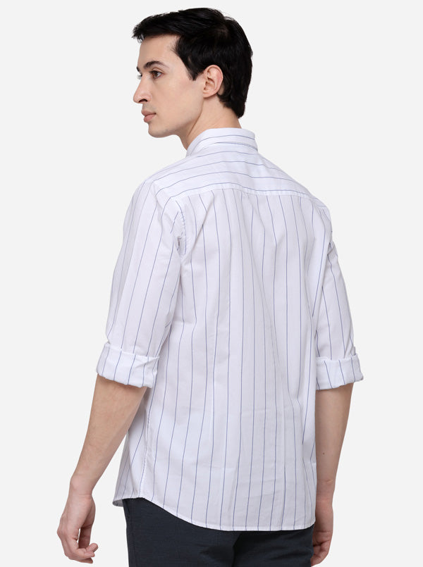 White Tailored Fit Striped Casual Shirt | JB Sport