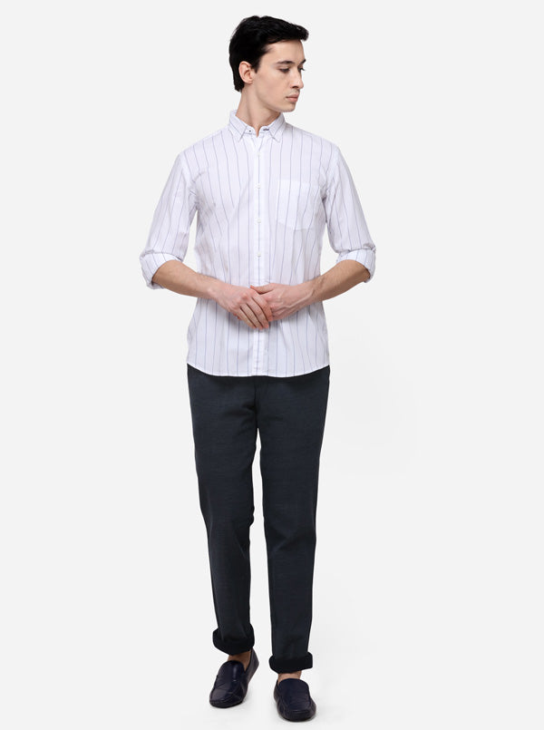 White Tailored Fit Striped Casual Shirt | JB Sport